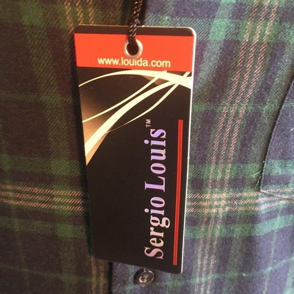 Sergio Louis Green plaid button up shirt size small grandeur petit gilet manche - Picture 6 of 12